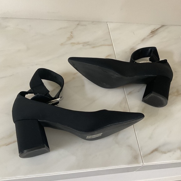 Bellamica  Black Satin with Ankle Belt & Buckle Block Heel Shoe . - Picture 4 of 10
